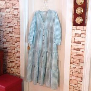 Off On dress tiered maxi dress 100 percent cotton 3/4 sleeves